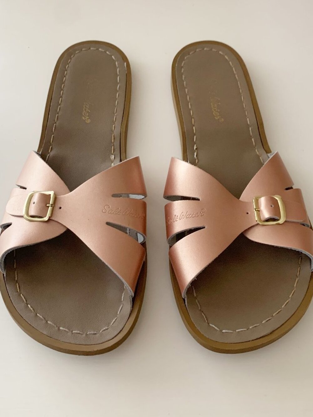 Slide Sandals - Metallic Rose Gold Women's Slip-On